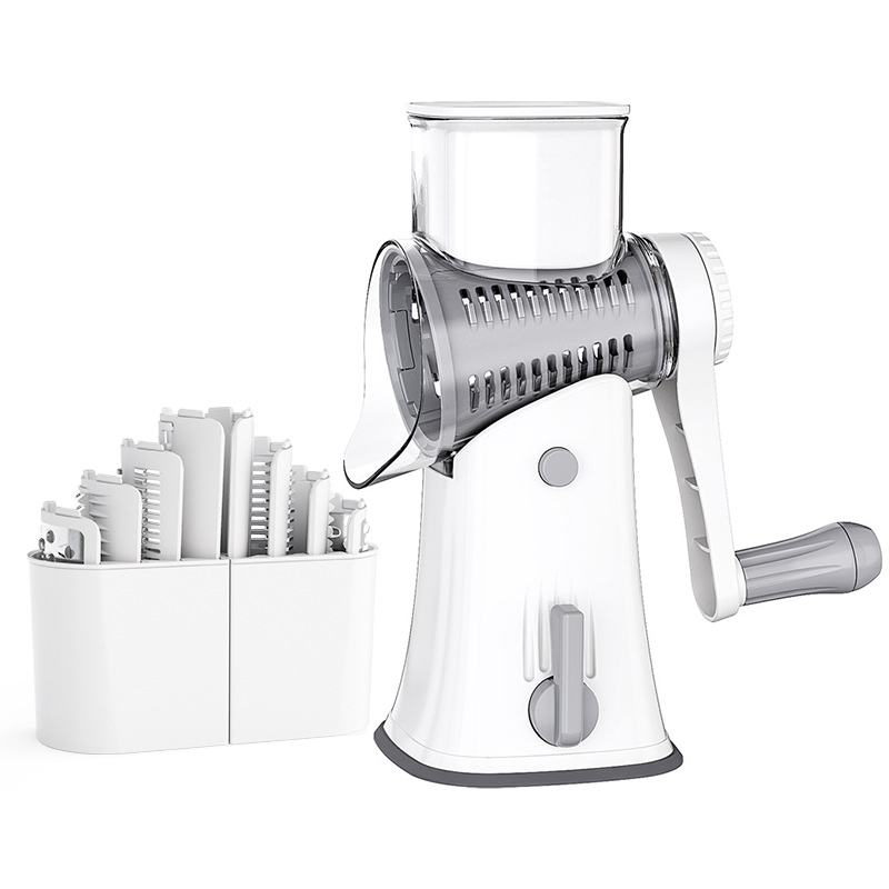 Rotary Cheese Grater and Vegetable Mandoline Slicer with Julienne Cutter and Nut Chopper