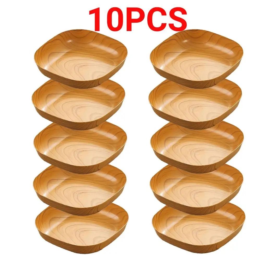 Japanese Style Plastic Dish Set 10 Pieces Imitation Wood Grain Fruit Bowls