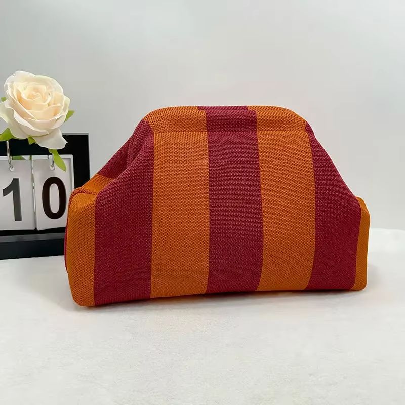 Women's Knit Stripe Crochet Dumpling Clutch Bag