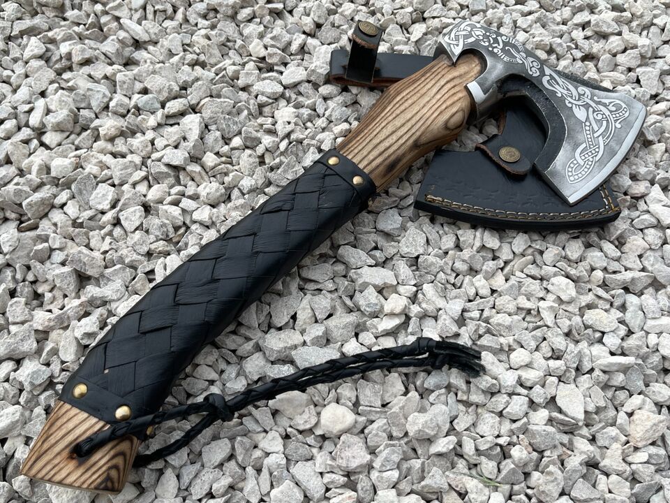 Viking Axe Custom Handmade Unique Carbon Steel Blade Camping Axe Christmas Gift,