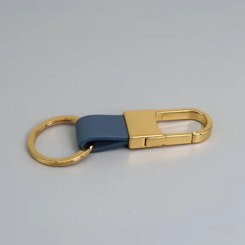 Custom Logo Leather & Metal Carabiner Keychain with Double Rings