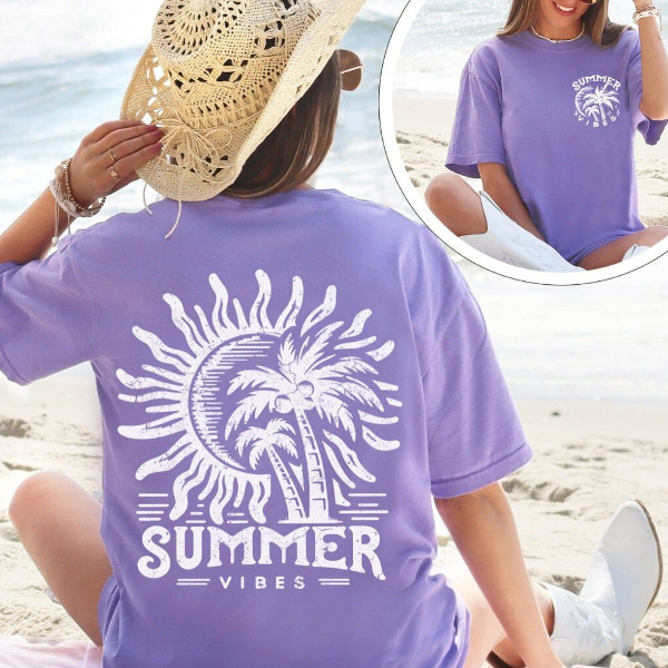 Summer Vibes Shirt, Trendy Summer Shirt, Front and Back Design, Retro Summer Shirt, Summer Vacation tshirt,