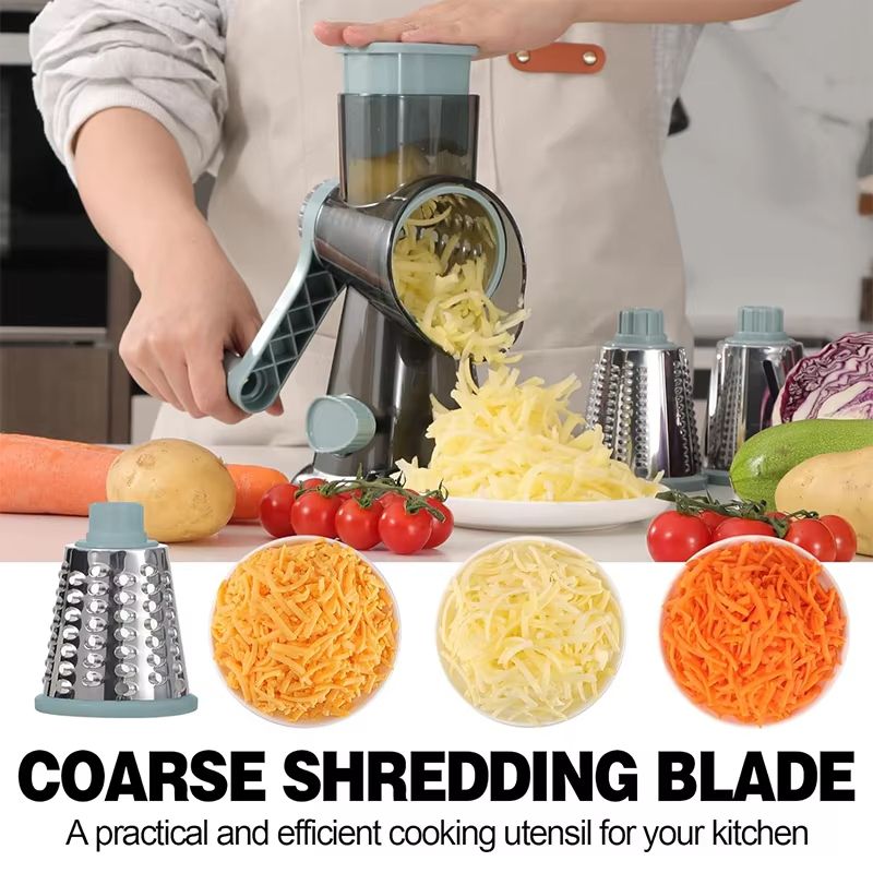 3-in-1 Rotary Cheese Grater & Manual Vegetable Slicer – Multi-Purpose Nut, Cheese, and Veggie Shredder