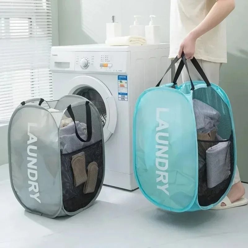 Durable Folding Mesh Laundry Basket and Toy Storage Organizer
