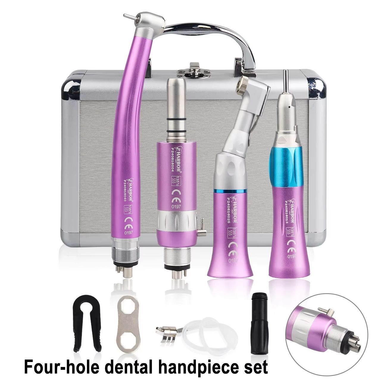 4-Piece Professional Dental Handpiece Set – High & Low Speed Air Turbine Kit with Contra Angle, Straight Handpiece, and