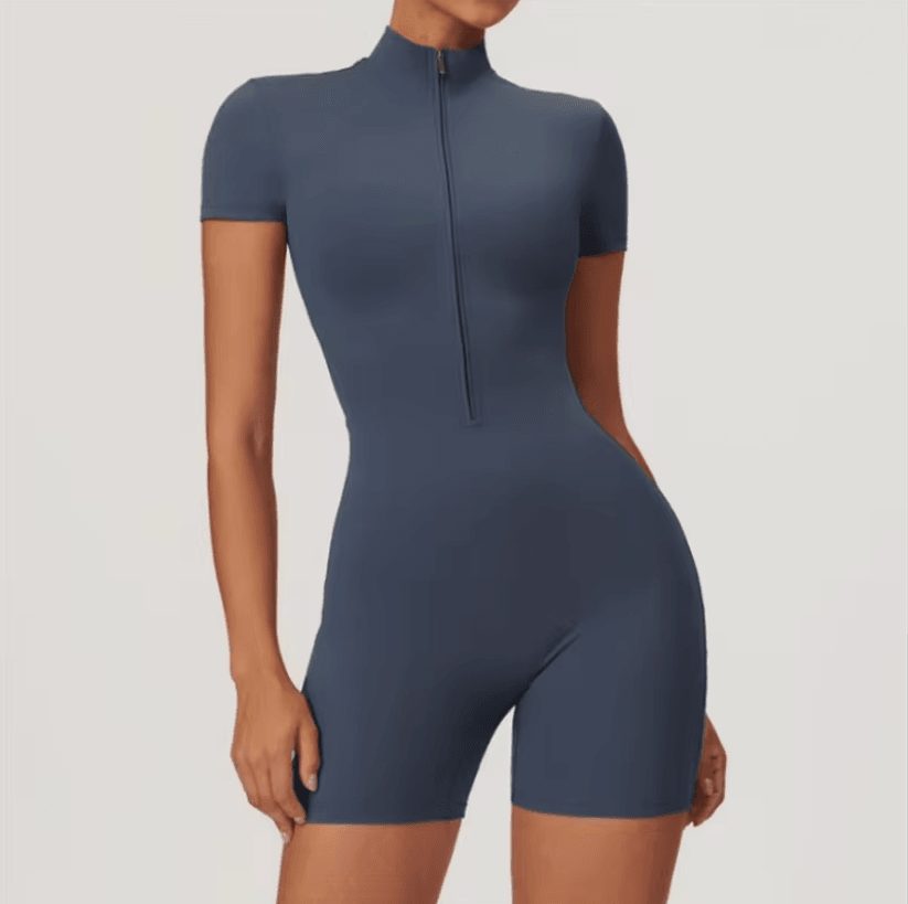 Seamless One Piece Yoga Jumpsuit with Zipper and Stand Collar