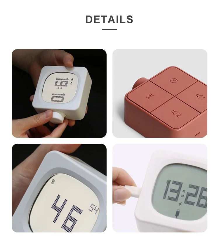 Square Digital LED Alarm Clock with USB Charger & Timer