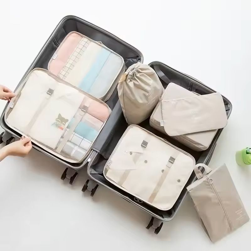 7 Piece Travel Packing Cubes Set with Shoe Bag and Pouches