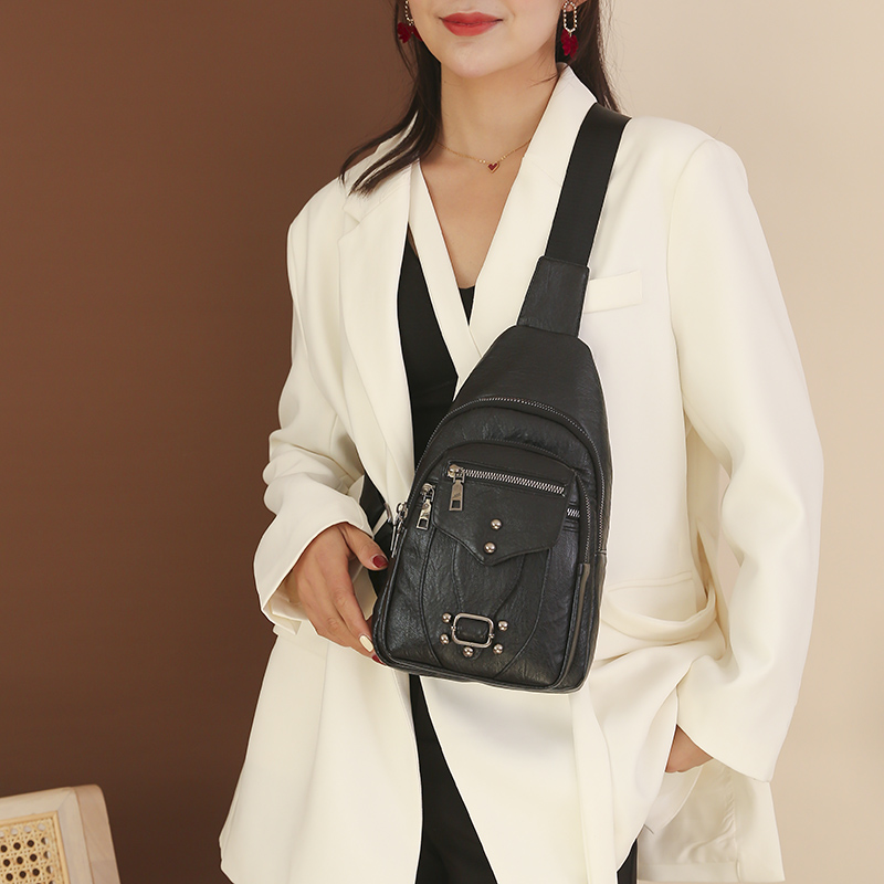Vintage PU Leather Chest Pack Womens Retro Shoulder Crossbody Bag