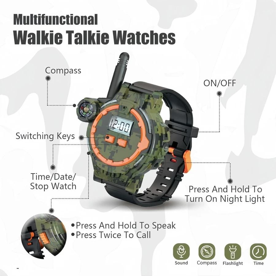 Rechargeable Walkie Talkies for Kids with Flashlight and Compass