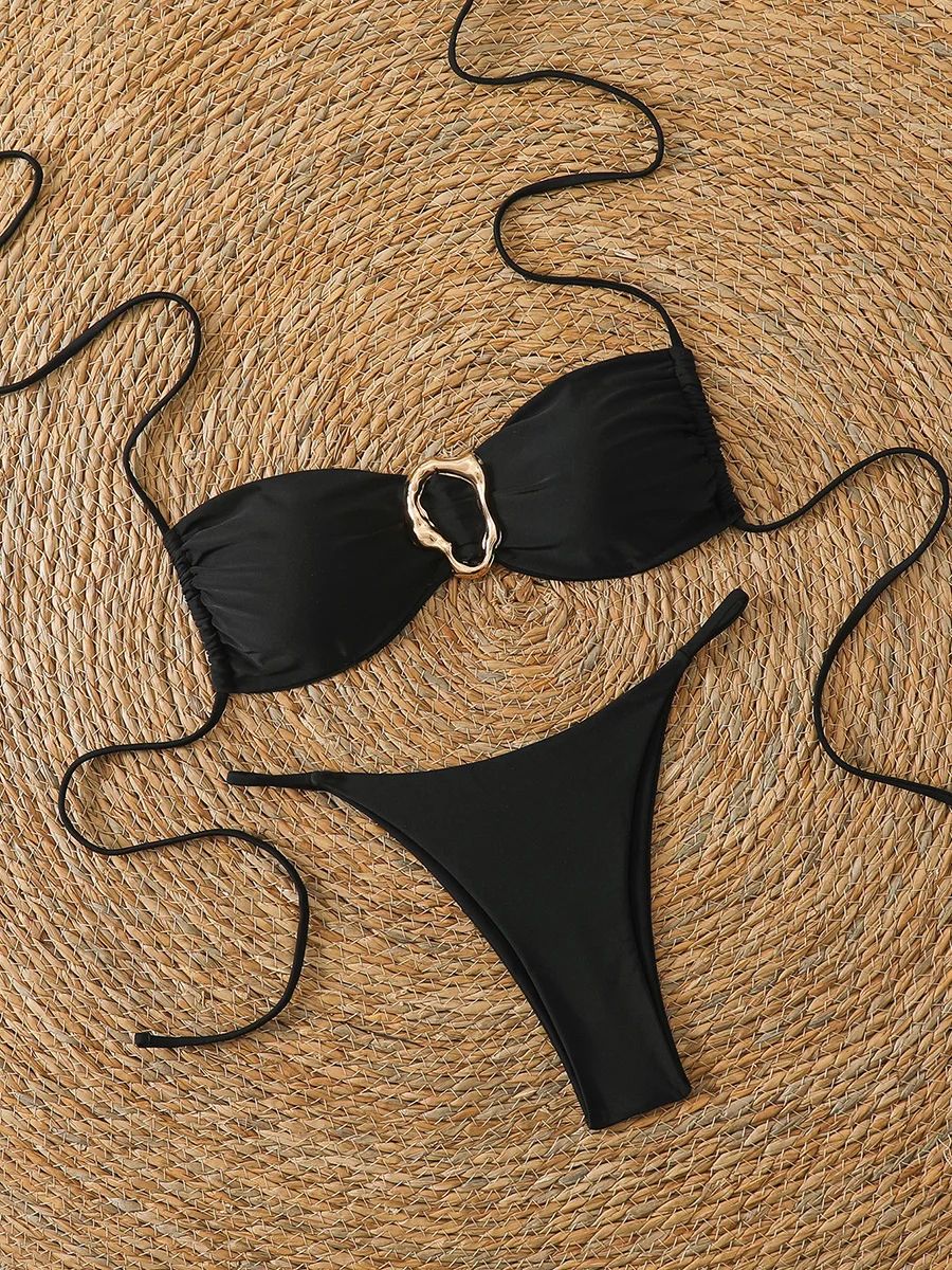 Sexy Bandeau Push-Up Thong Bikini Set Womens Two-Piece Swimwear