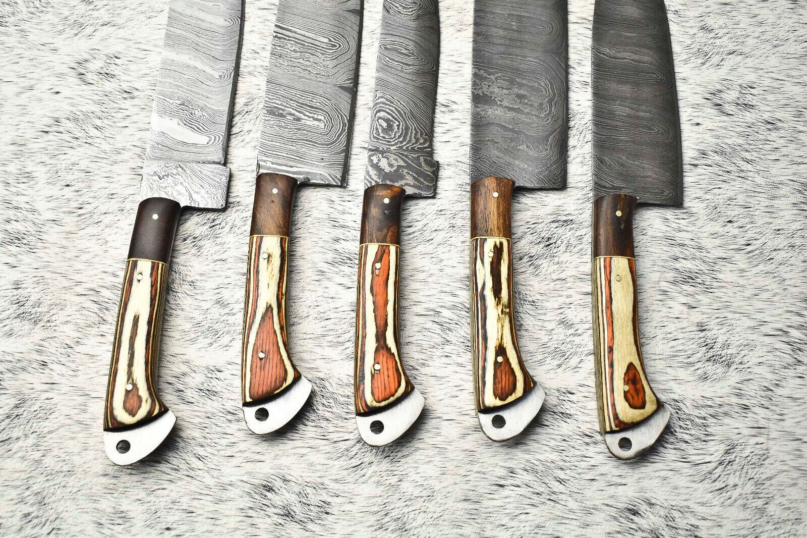 Luxury Damascus Steel Chef Knives | Set of 5 Hand Forged Cutlery