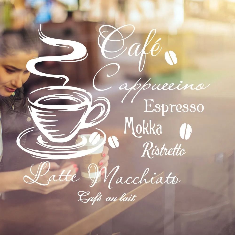 Coffee Bar Multilingual Wall Sticker – Spanish & French Quote Vinyl Decal for Kitchen, Restaurant & Cafe Decor