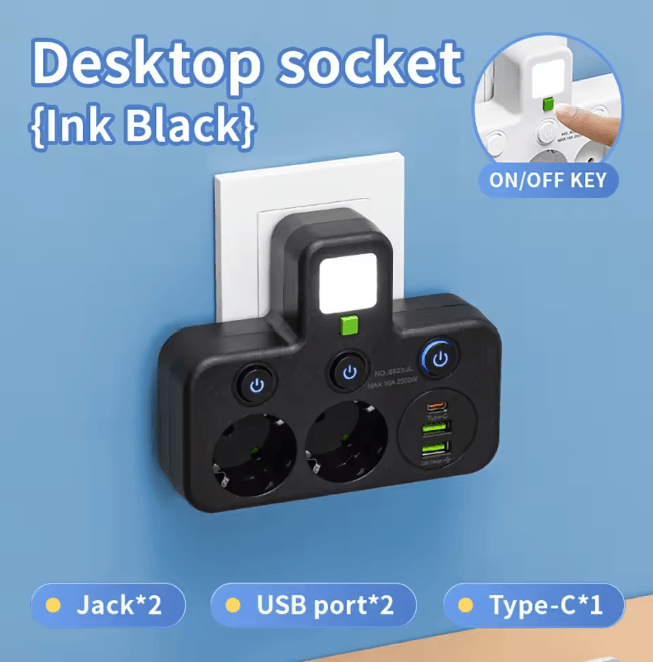 EU Multi Socket Wall Plug Adapter Four Way Power Socket Space Saving Design