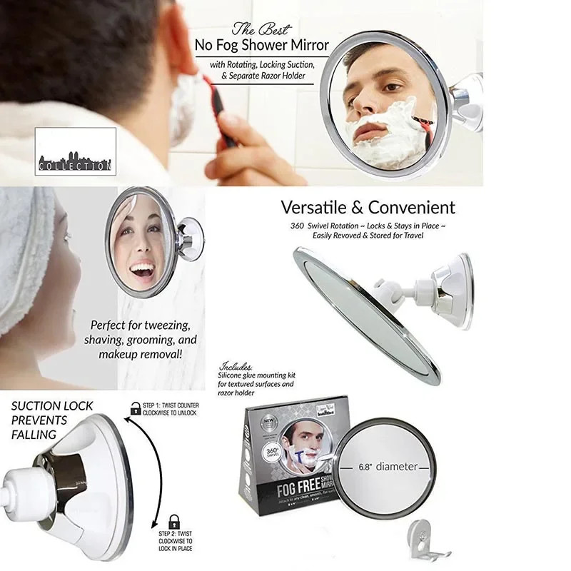 Fogless Shower Mirror with Suction Cup Holder for Makeup & Shaving