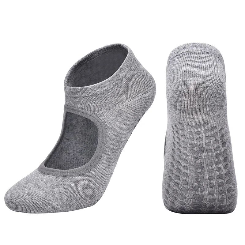 Customized Womens Backless Anti-Slip Pilates Socks – Breathable Cotton 5-Toe Yoga & Ballet Fitness Grip Socks