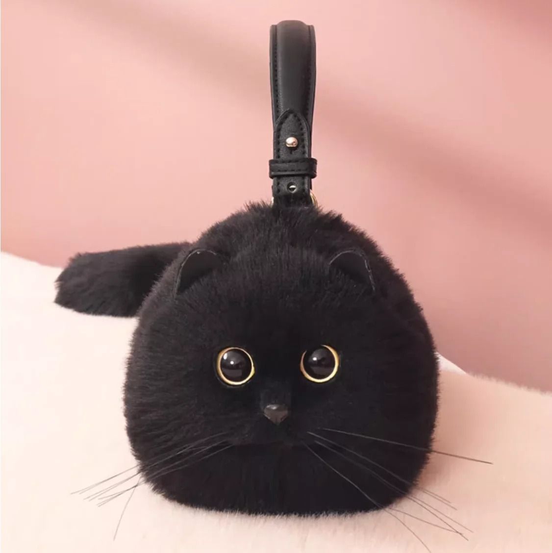 One Shoulder Small Messenger Bag Plush Cat Design