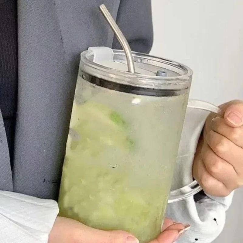 1000ML Transparent Glass Tumbler – High-Performance Drinking Cup with Lid & Straw