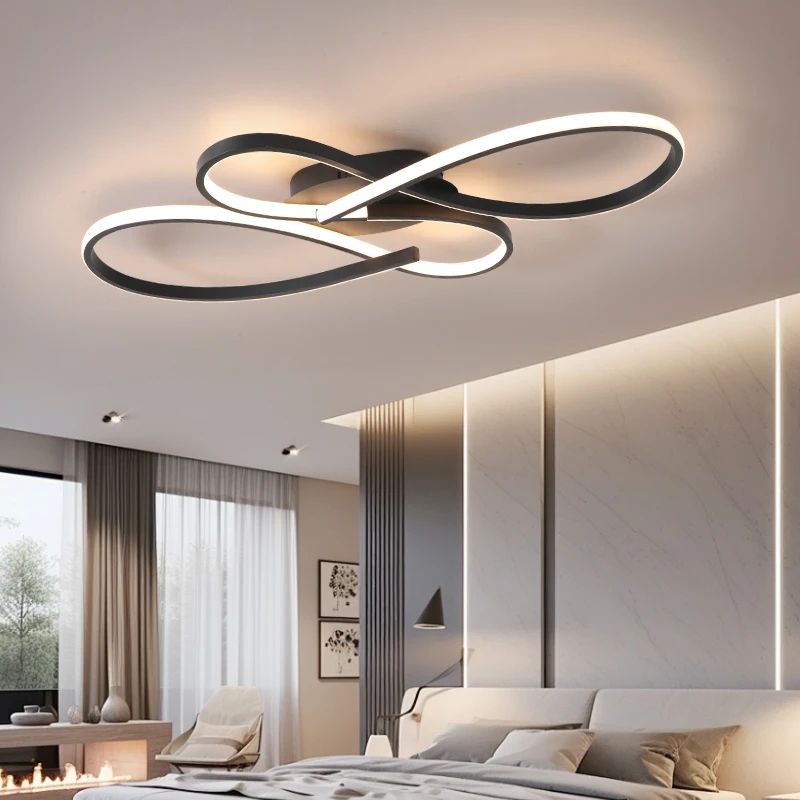 Modern Black LED Ceiling Chandelier with Remote Dimming – Minimalist Acrylic Flush Mount Light Fixture for Living Room
