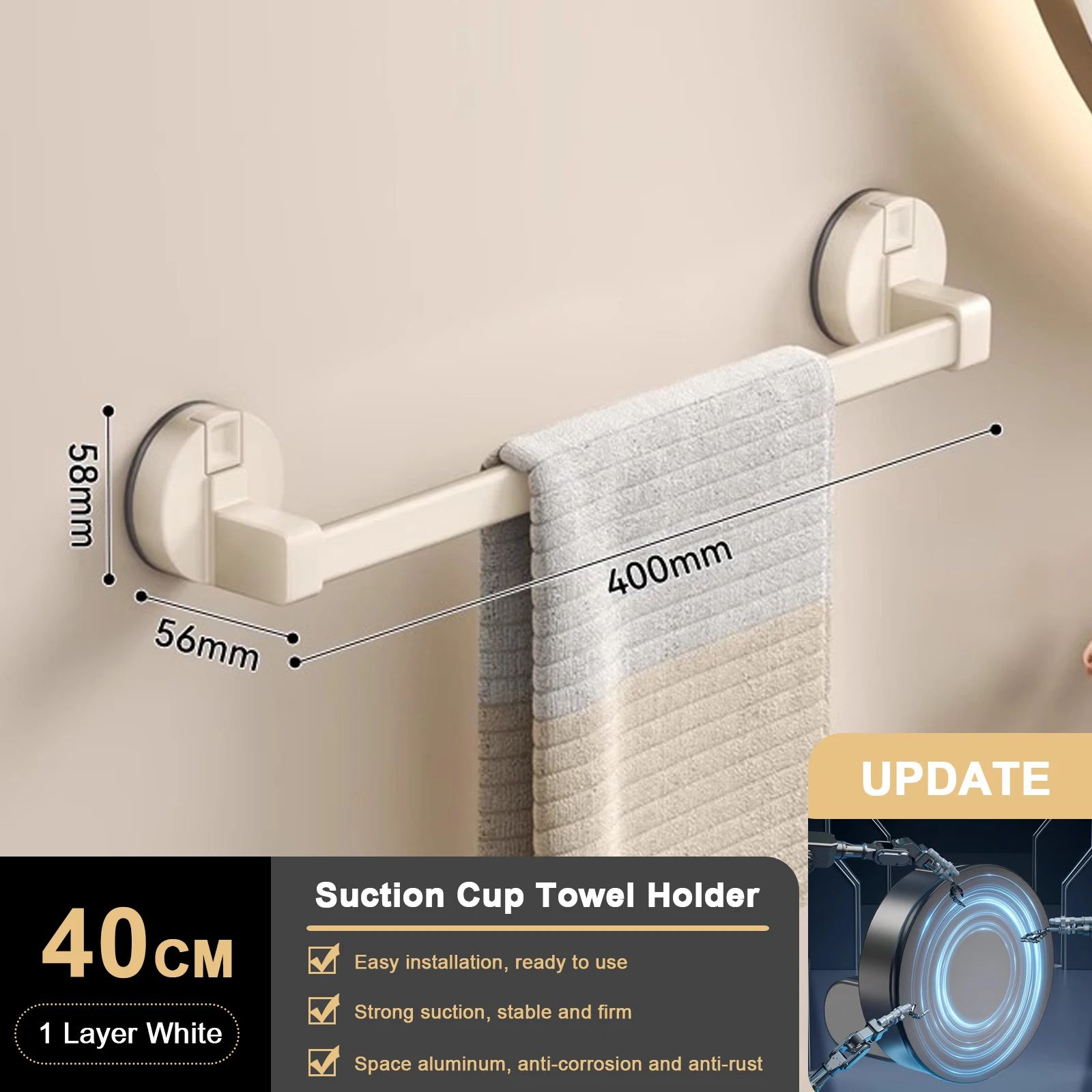 Suction Cup Double Bar Bathroom Towel Rack