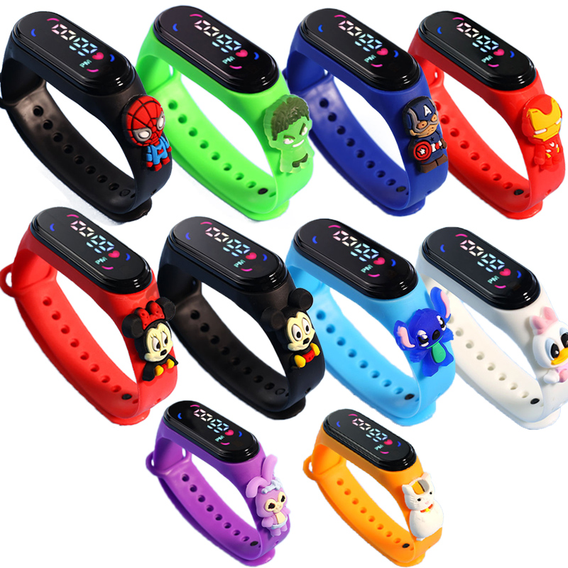 Electronic Bracelet Sports Watch for Girls LED Touch, Waterproof Kids Watch with Mickey & Spiderman Styles