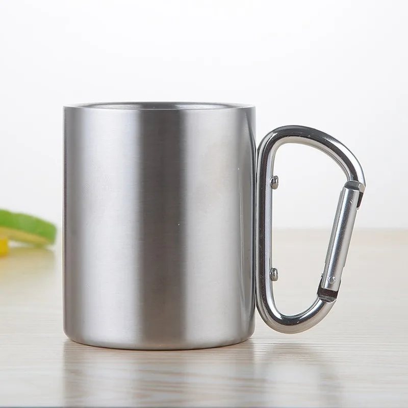 Portable Stainless Steel Travel Mug with Carabiner Hook Outdoor Camping & Hiking Cup