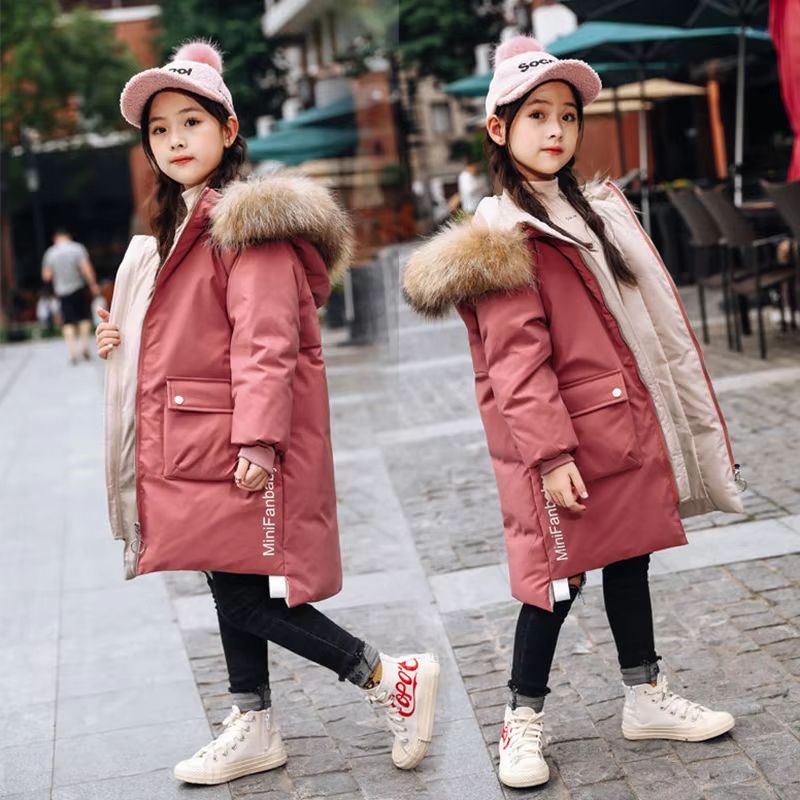 FrostBelle Girls Winter Parka Coat Faux Fur Hooded Girls Winter Jacket Long Warm Teen Girls Fur Collar Coat