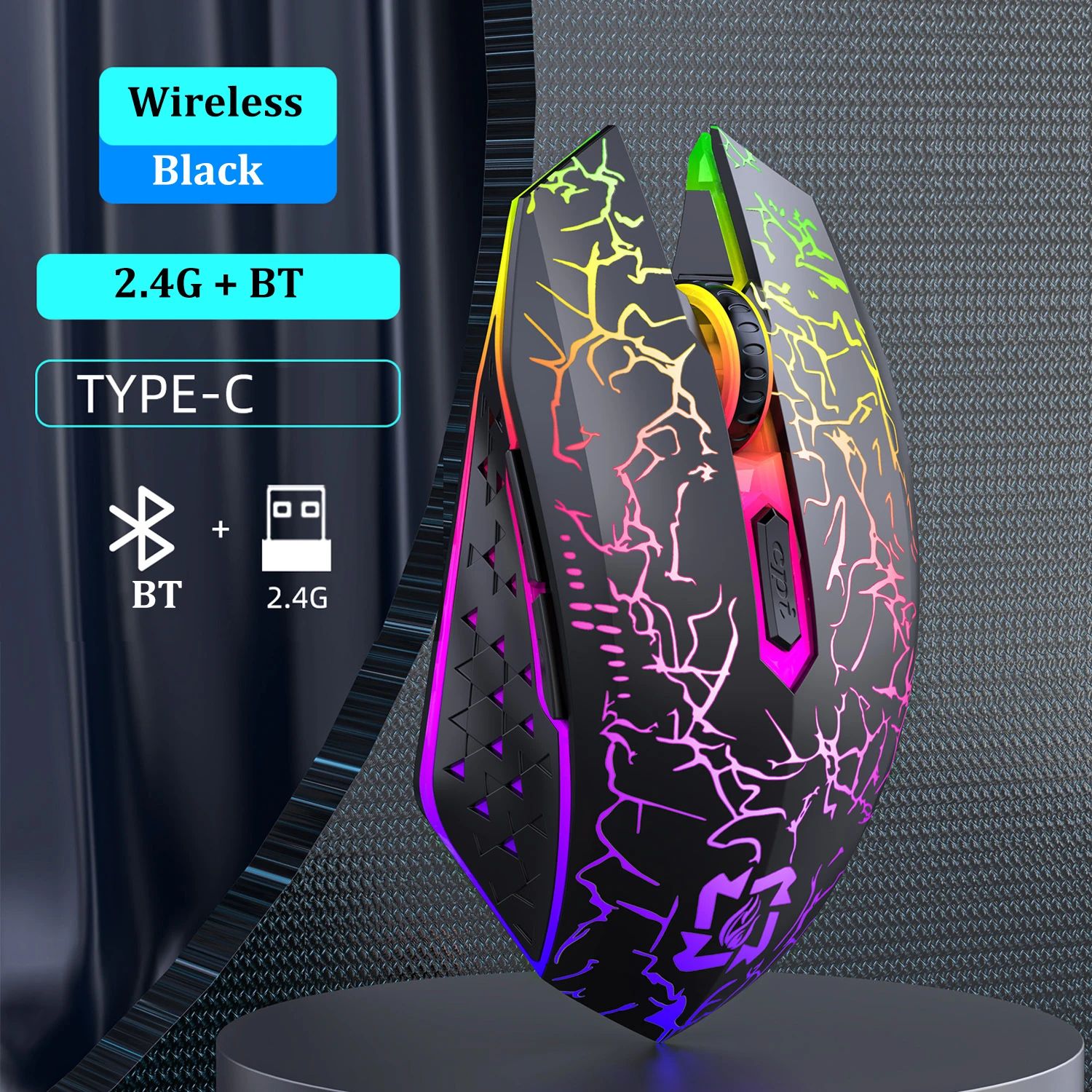 GlowSilent Dual-Mode Bluetooth 5.2 Wireless Gaming Mouse with RGB Backlight