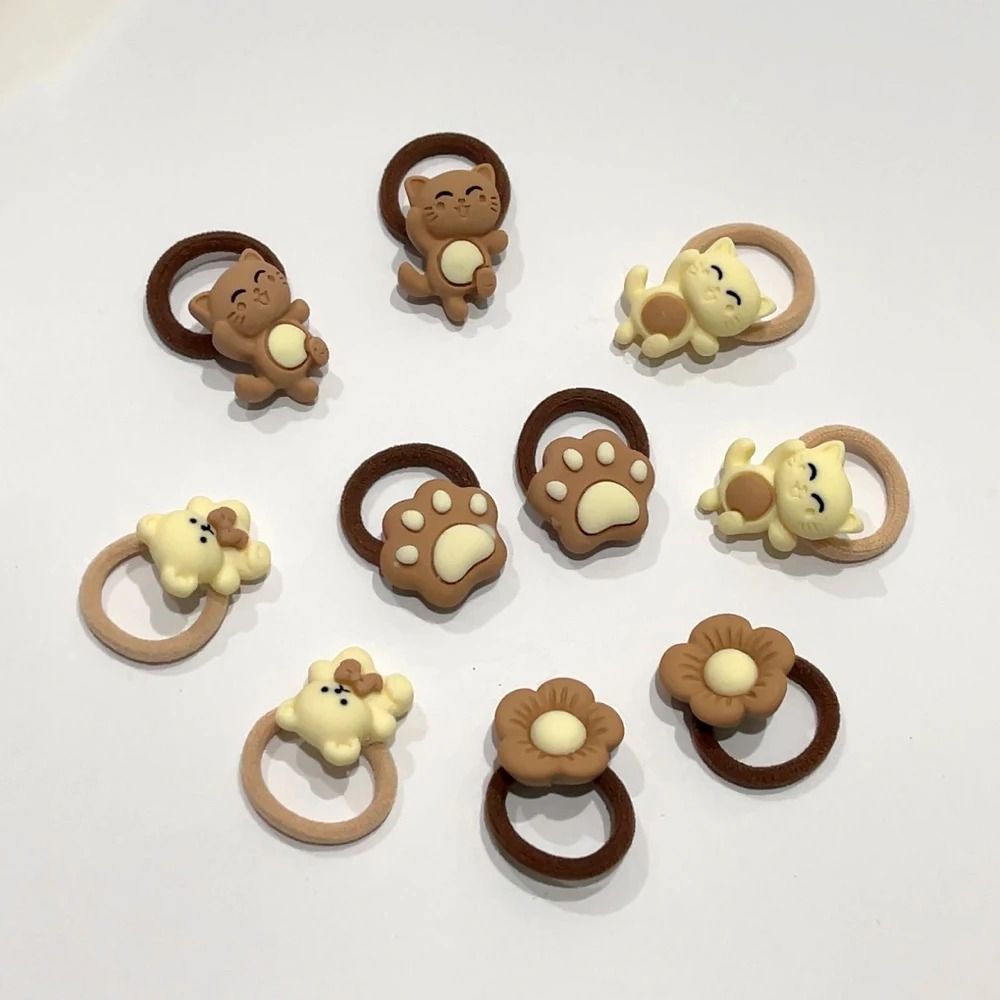10-Piece Baby & Toddler Hair Tie Set – No-Hurt Elastic Mini Scrunchies with Cute Cartoon Bears, Rabbits & Flowers