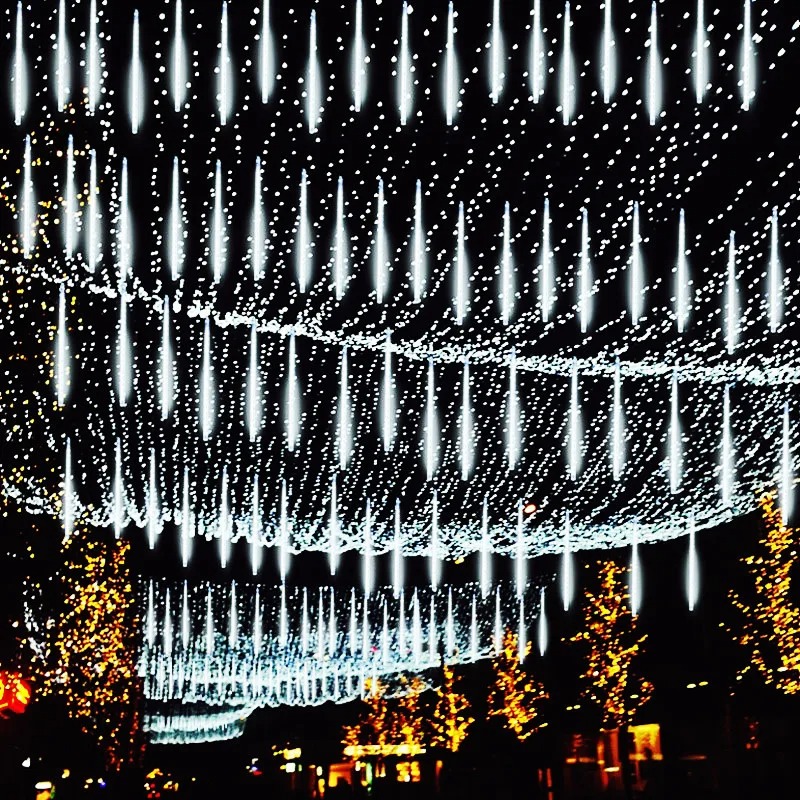 Solar LED Meteor Shower Rain Lights Holiday String Lights Waterproof Garden Light 8 Tubes 144 Leds