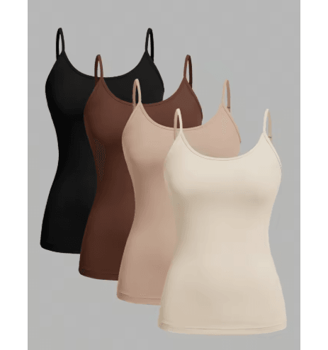 4-Piece Womens Solid Color Camisole Set – Summer Strap Basic Sleeveless Tank