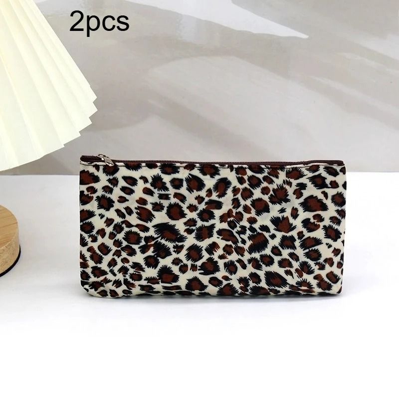 Leopard Print Makeup Bag Set Travel Cosmetic Organizer 2pcs