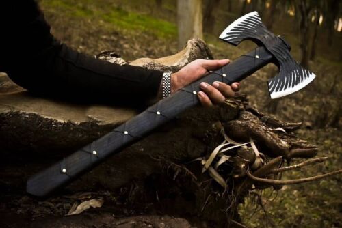 Handmade Carbon Steel Double-Edge Axe – Wood Cutting & Outdoor Camping Hatchet with Wooden Handle