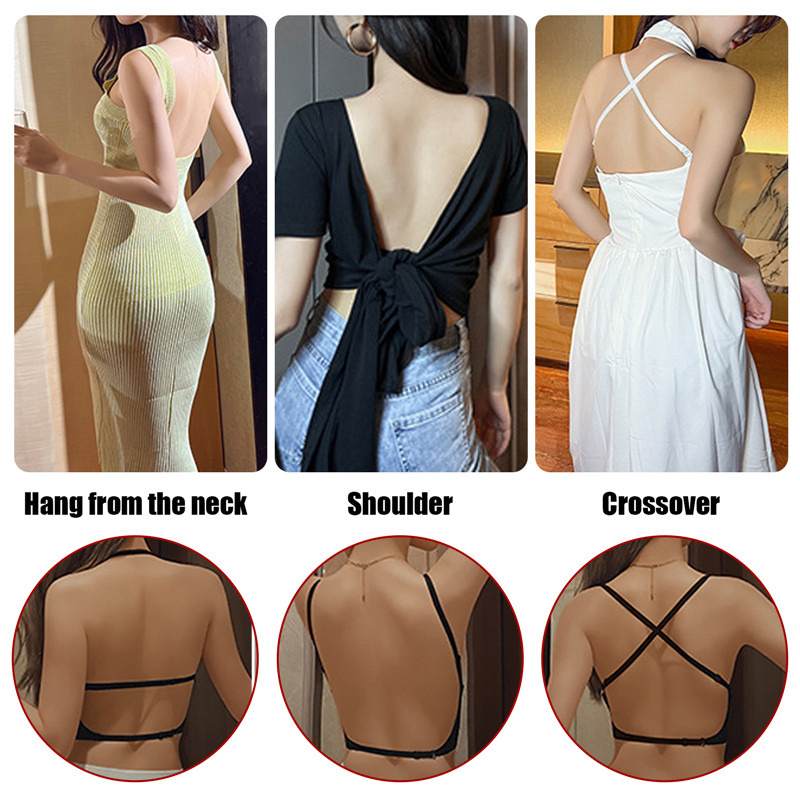 Sexy Lingerie with Transparent Strap Push Up Strapless Underwear, Women Invisible Bra Deep U Plunge Bras Backless Top