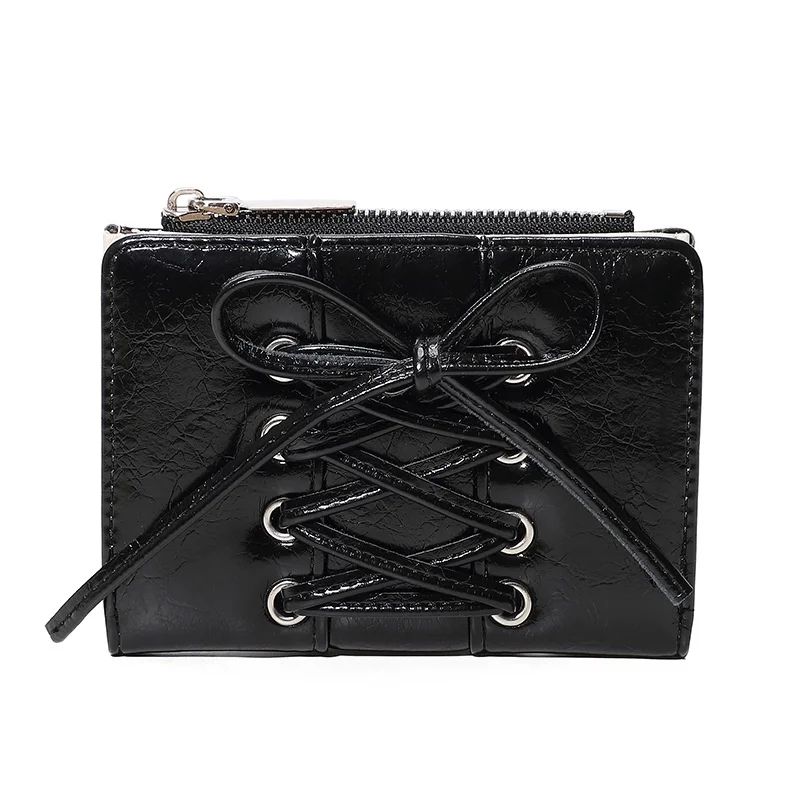 Compact Bow Minimalist Zipper Card Coin Purse – Stylish Short Wallet with Large Capacity