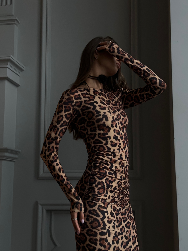 Fashion Leopard Bodycon Sheath, Slim Female Bodycon Robes Vestidos