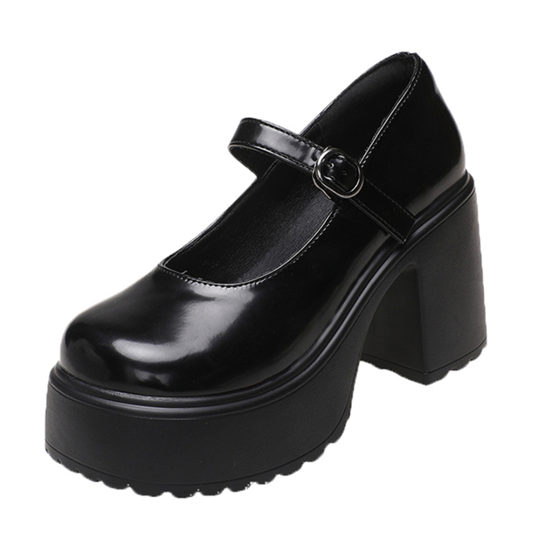 Mary Jane Shoes Women Black Super High Heels, Chunky Platform Pumps, Plus Size Ankle Buckle Party Lolita Style Footwear