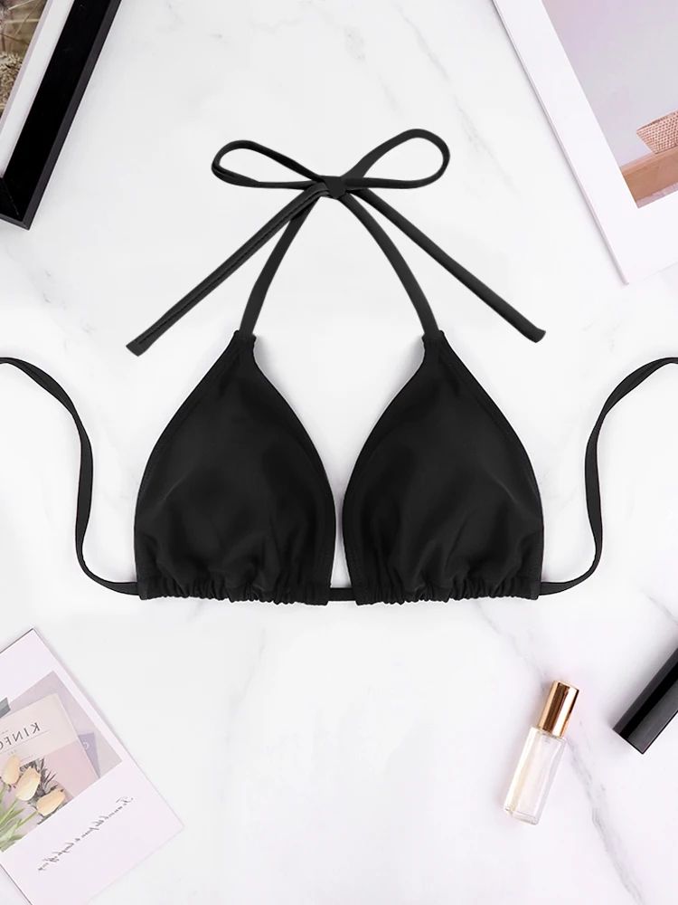 Solid Halter Bareback Bikini Top