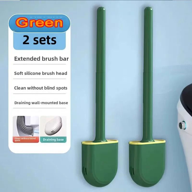 Hanging silicone toilet brush with Quick Dry Holder and Long Handle Bathroom Cleaner