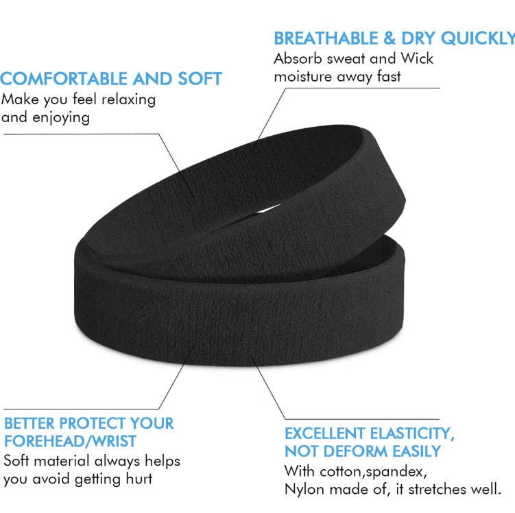 3-Pack Moisture-Wicking Sports Headbands Sweatproof Workout Hairbands for Men & Women
