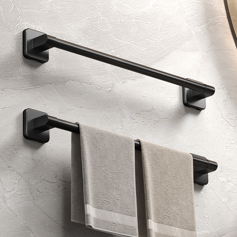 Self Adhesive Bathroom Towel Holder No Drilling, Modern Black & White Towel Rack for Easy Installation