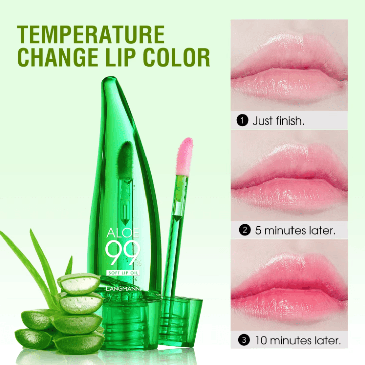 Langmannni Aloe Vera Color Changing Lip Oil – Moisturizing Temperature-Changing Lip Gloss