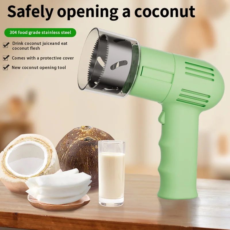Automatic Coconut Opener Tool Set with Coconut Meat Scraper – Quick Coconut Water Opener for Fresh Coconuts
