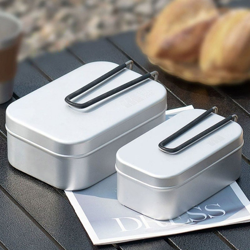 Portable Aluminum Camping Bento Box Mess Kit with Foldable Handles