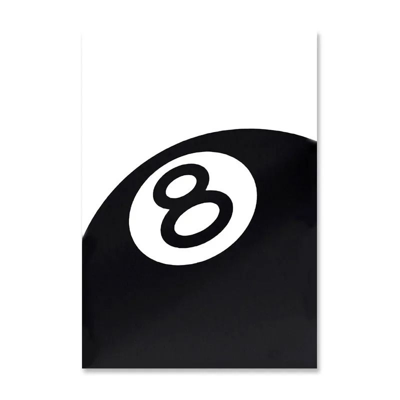Black and White 8 Ball Billiards Wall Art Canvas Print for Game Room Decor