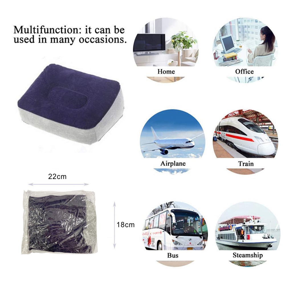 Compact Inflatable Travel Footrest, PVC Flocked Pillow Stool for Home, Office, or Relaxing Outdoors