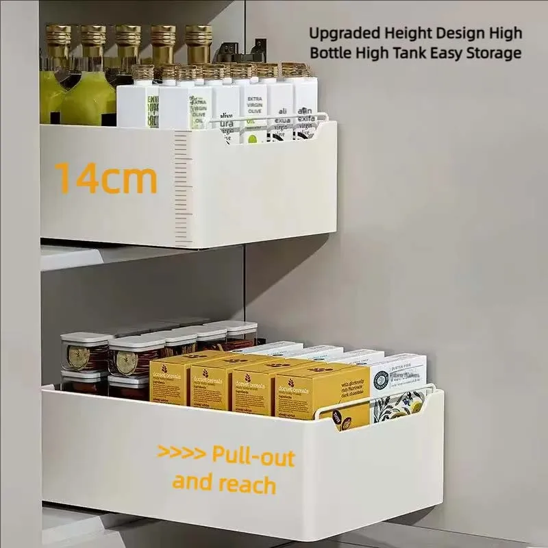 New Kitchen Storage Rack with Slide Rails, Pull Out Kitchen Drawer, Pull Out Storage Tray, Spice Box Cabinet Organizer,