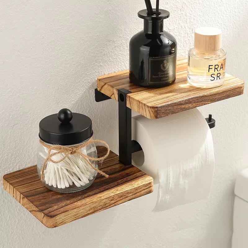 Wooden Paper Towel Holder Vertical Countertop Organizer for Kitchen & Bathroom