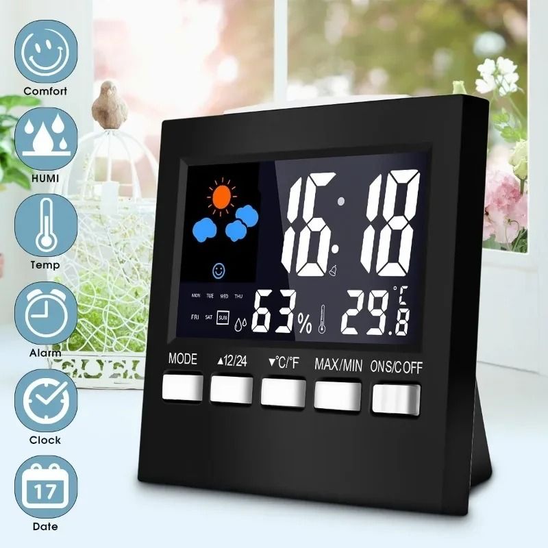 Smart LCD Weather Station with Indoor Temperature Humidity Monitor Alarm Clock