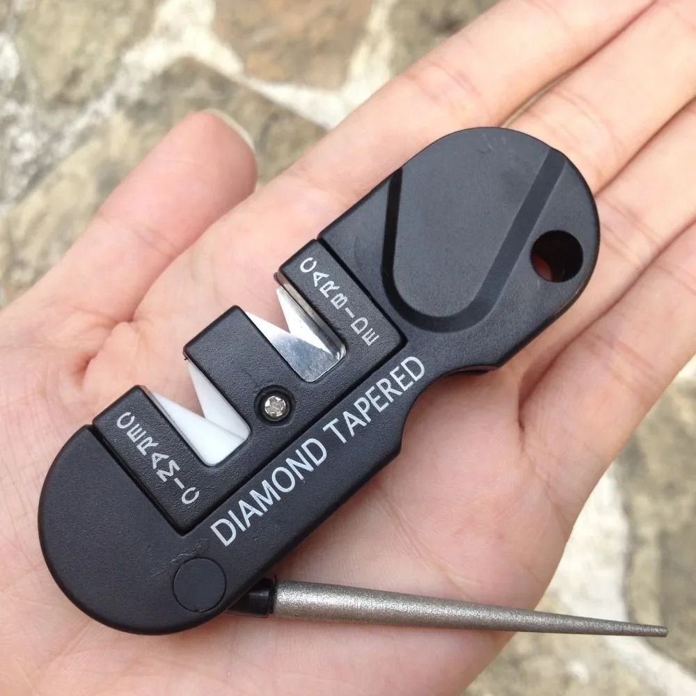 4-in-1 Portable Tungsten & Ceramic Carbide Sharpener – Pocket Diamond Tool for Camping & Hiking
